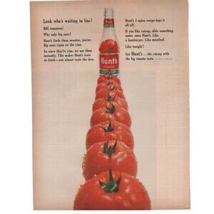 Hunts Catsup Advertisement Vintage 1964 Food Condiment Tomatoes Ketchup Color